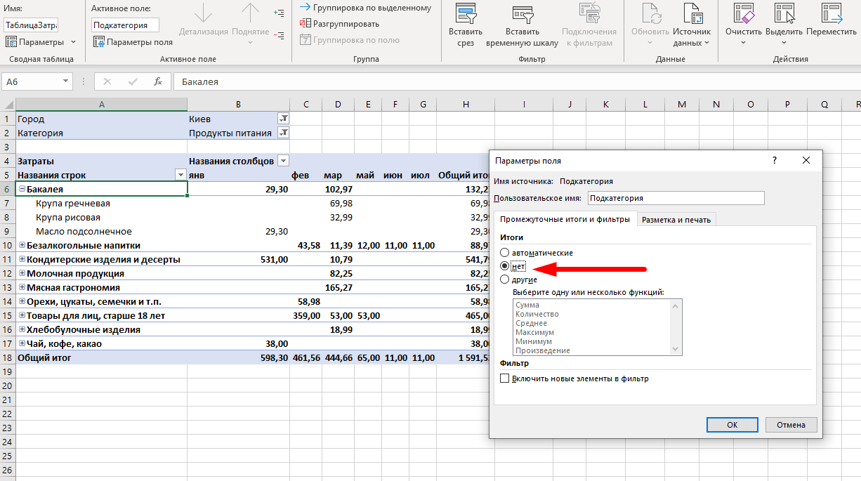 Сводные итоги excel. Сводная таблица промежуточные итоги по строкам. Промежуточные итоги в сводной таблице. Убрать промежуточные итоги в сводной таблице. Сводная таблица итог по строкам.